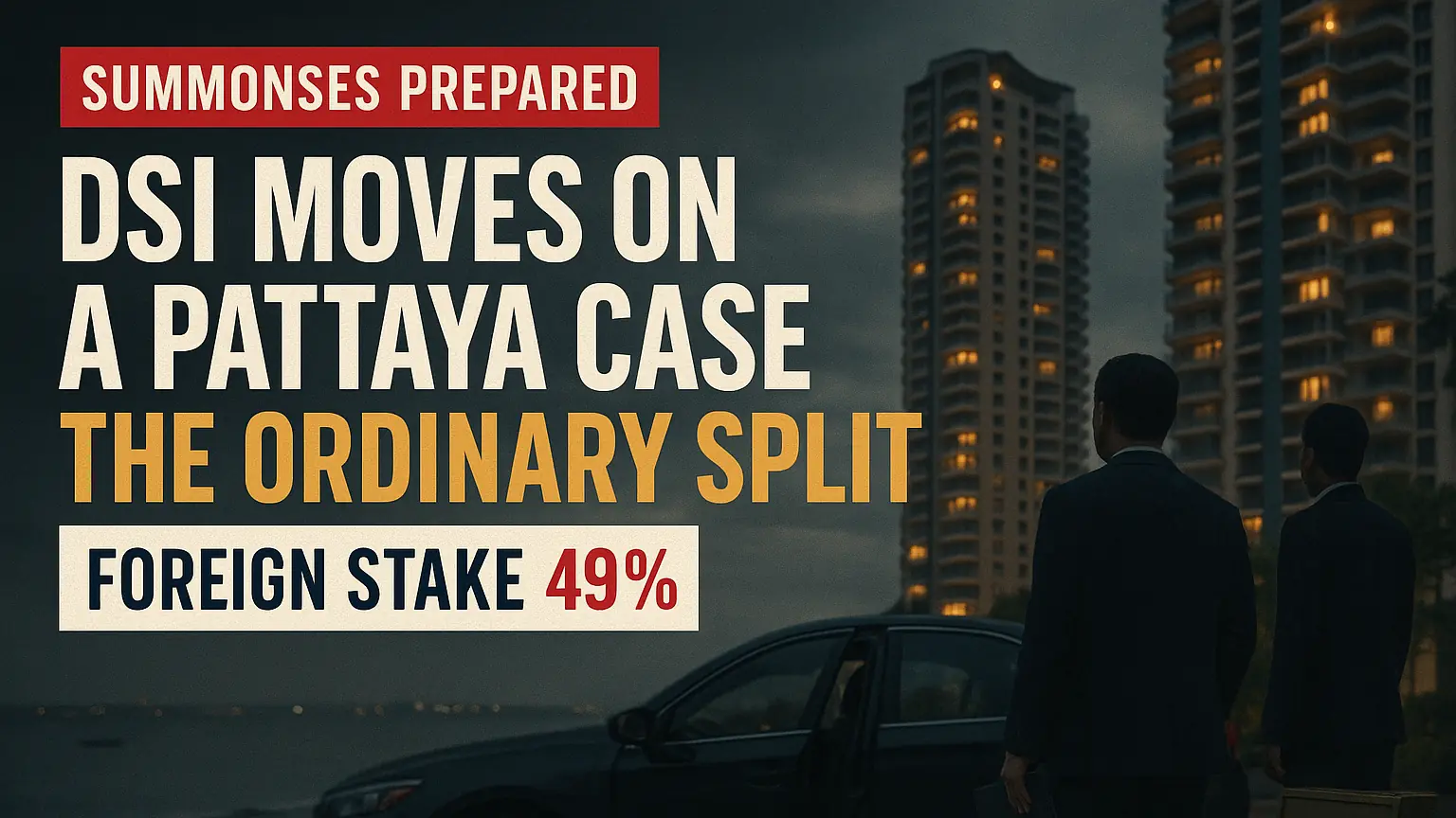 The DSI Is Preparing Summonses in Its Pattaya Nominee Case, and the Shareholding Split Reported Is 49% Foreign Against Two Thai Holders of 25.5% Each