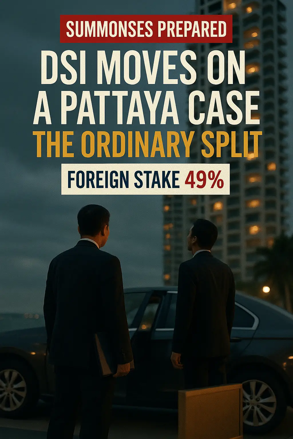 The DSI Is Preparing Summonses in Its Pattaya Nominee Case, and the Shareholding Split Reported Is 49% Foreign Against Two Thai Holders of 25.5% Each
